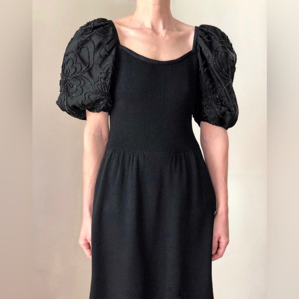 ST. JOHN Vintage Evening Dress Puff Sleeves Santana Knit Women’s Size XS/S